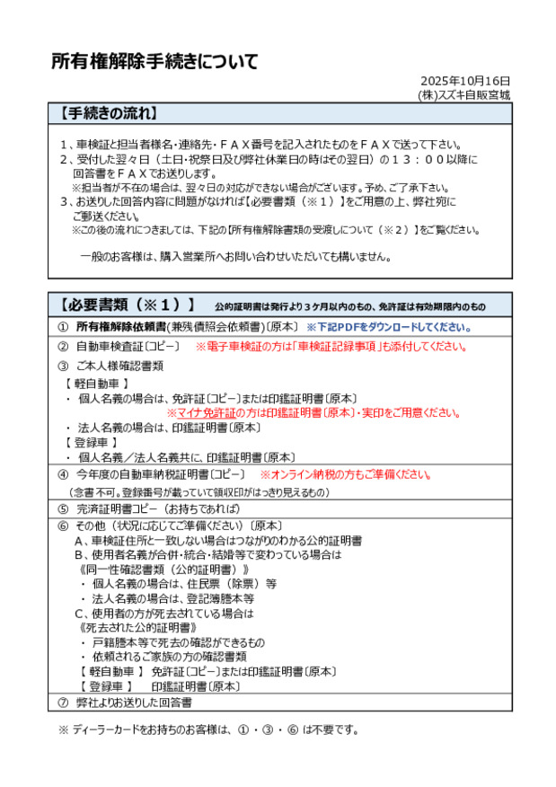 所有権解除手続きについて